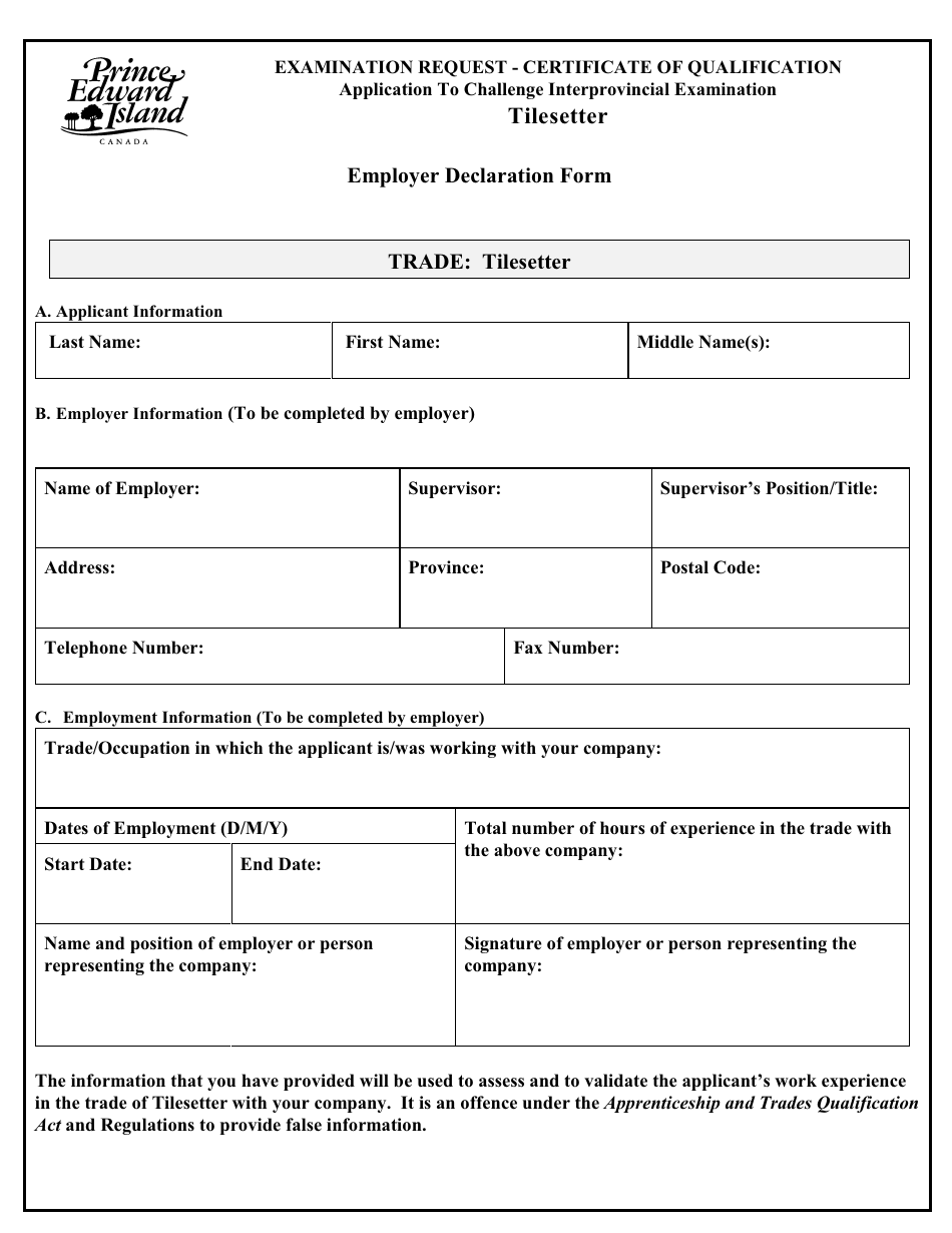 Tilesetter Application to Challenge Interprovincial Examination - Prince Edward Island, Canada, Page 4