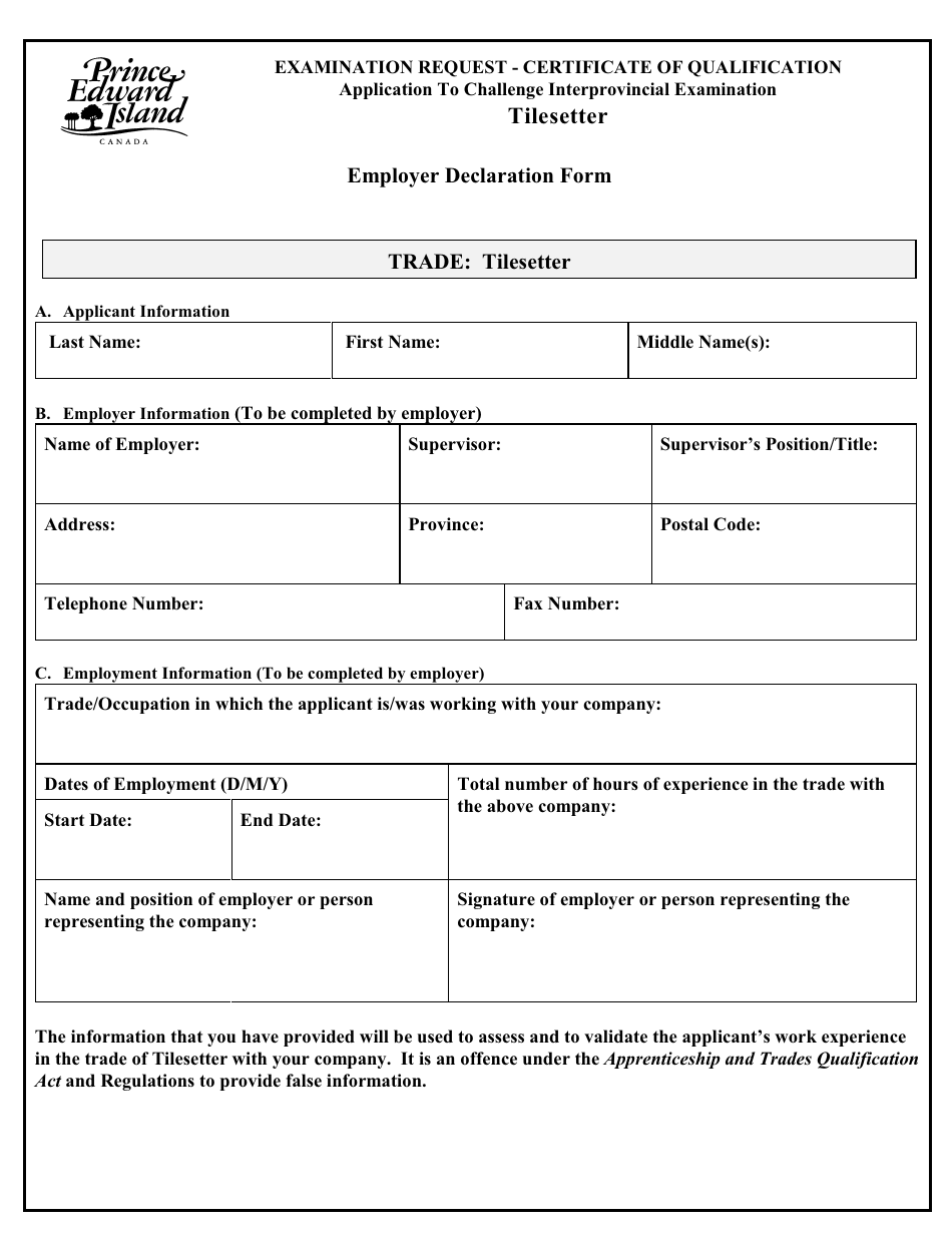 Tilesetter Application to Challenge Interprovincial Examination - Prince Edward Island, Canada, Page 5