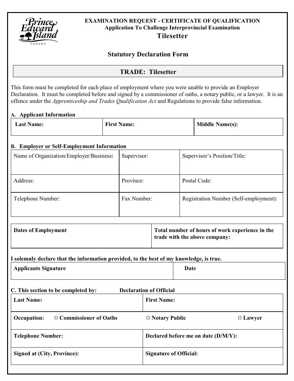 Tilesetter Application to Challenge Interprovincial Examination - Prince Edward Island, Canada, Page 7