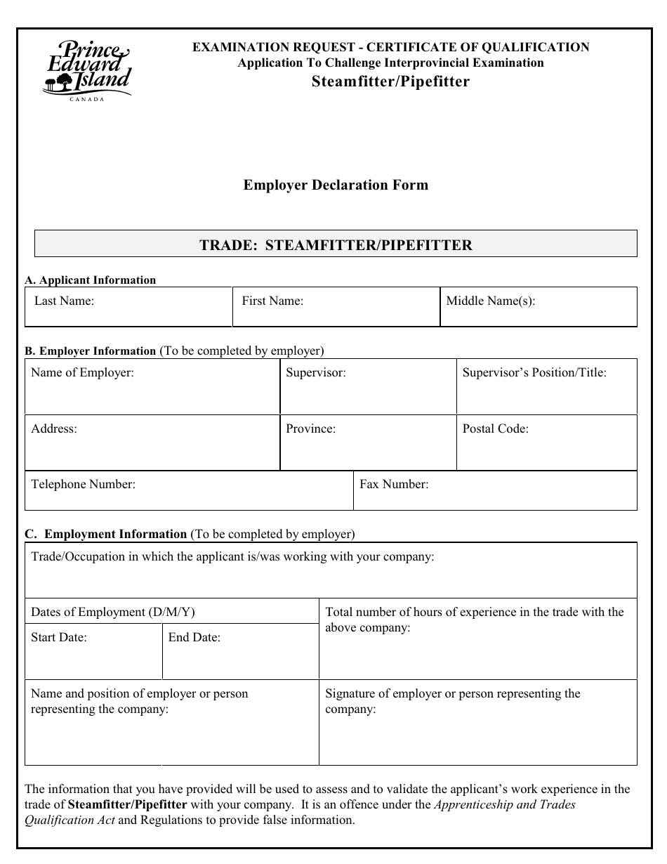 Steamfitter / Pipefitter Application to Challenge Interprovincial Examination - Prince Edward Island, Canada, Page 4