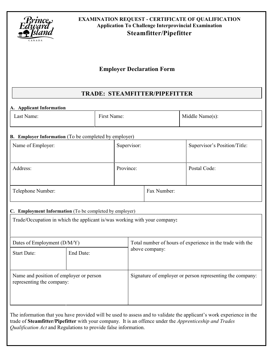 Steamfitter / Pipefitter Application to Challenge Interprovincial Examination - Prince Edward Island, Canada, Page 5