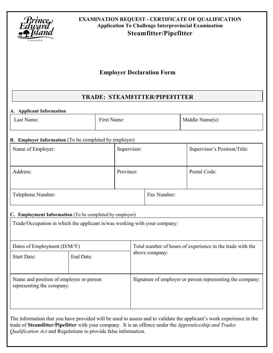 Steamfitter / Pipefitter Application to Challenge Interprovincial Examination - Prince Edward Island, Canada, Page 6