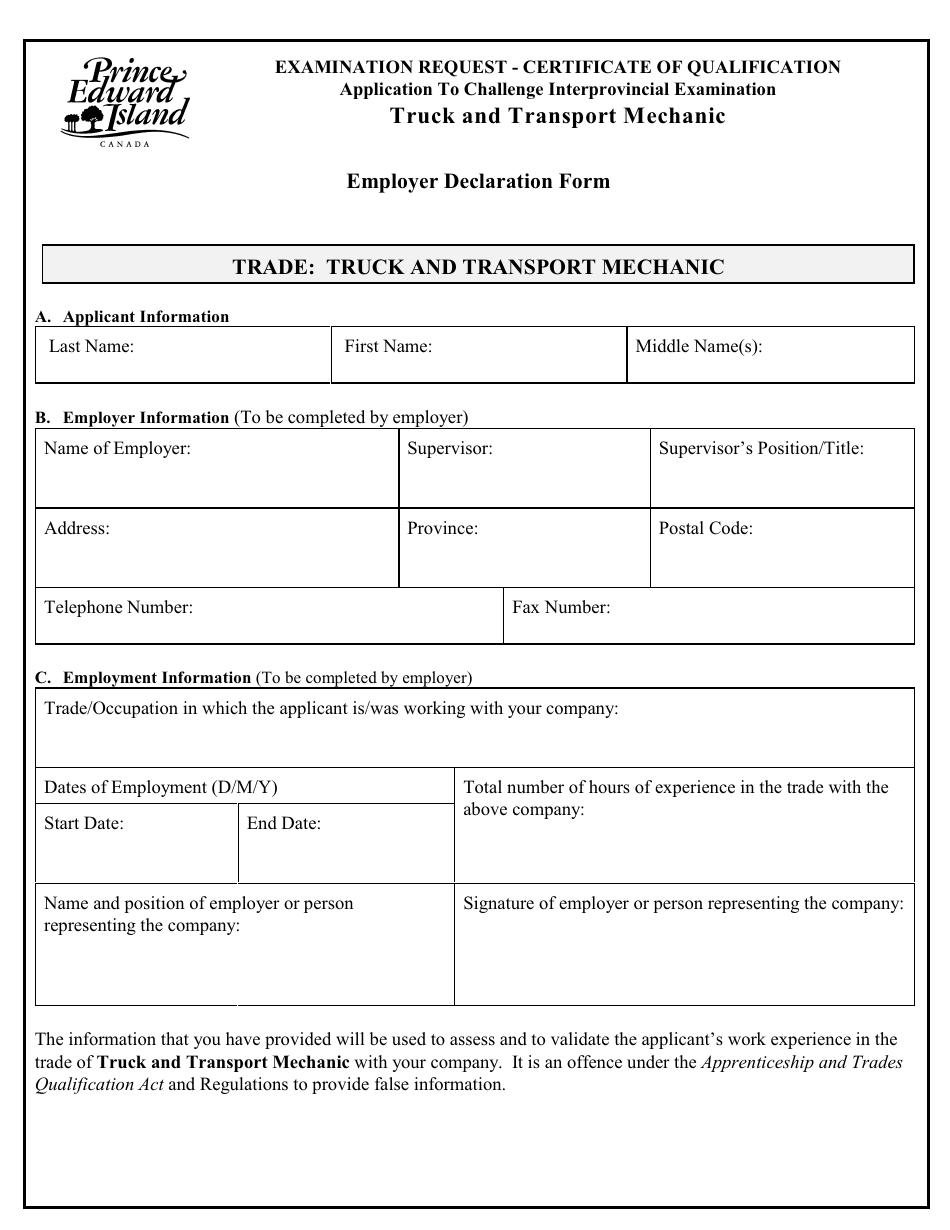 Truck and Transport Mechanic Application to Challenge Interprovincial Examination - Prince Edward Island, Canada, Page 6