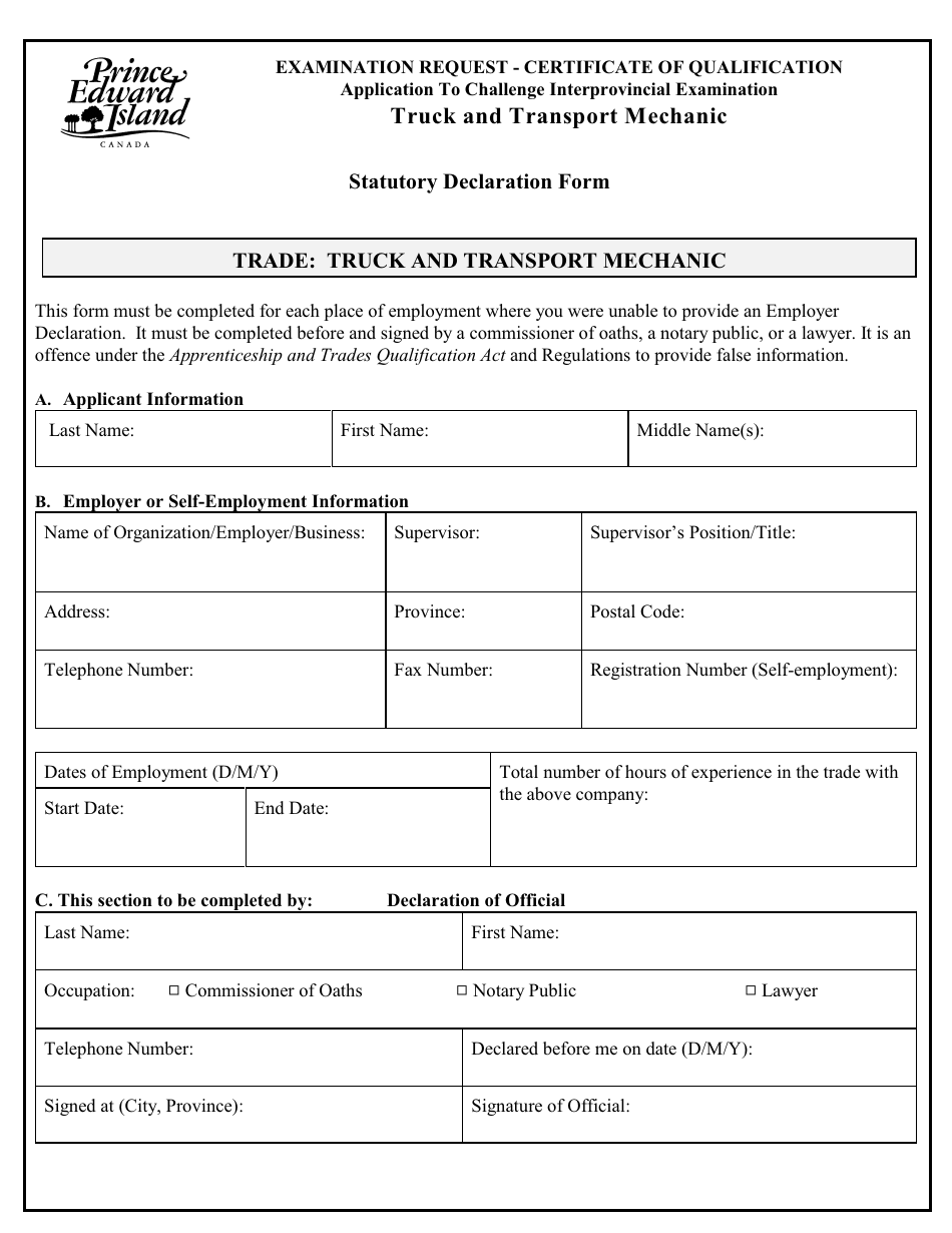 Truck and Transport Mechanic Application to Challenge Interprovincial Examination - Prince Edward Island, Canada, Page 7
