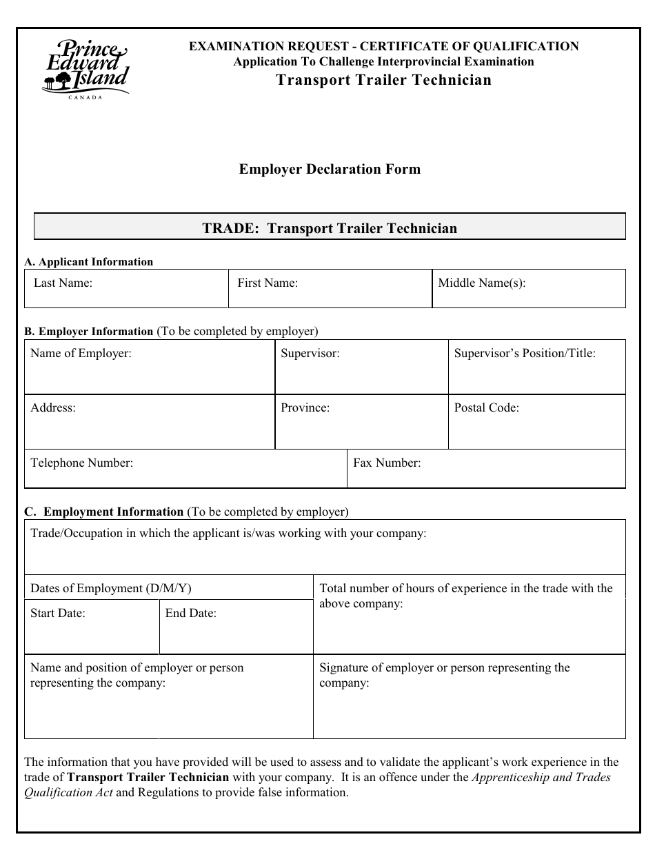 Transport Trailer Technician Application to Challenge Interprovincial Examination - Prince Edward Island, Canada, Page 4