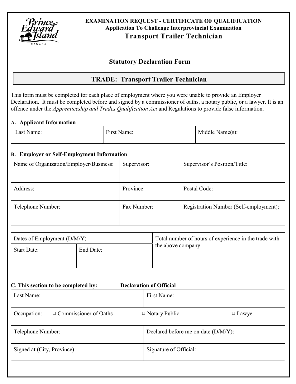 Transport Trailer Technician Application to Challenge Interprovincial Examination - Prince Edward Island, Canada, Page 7