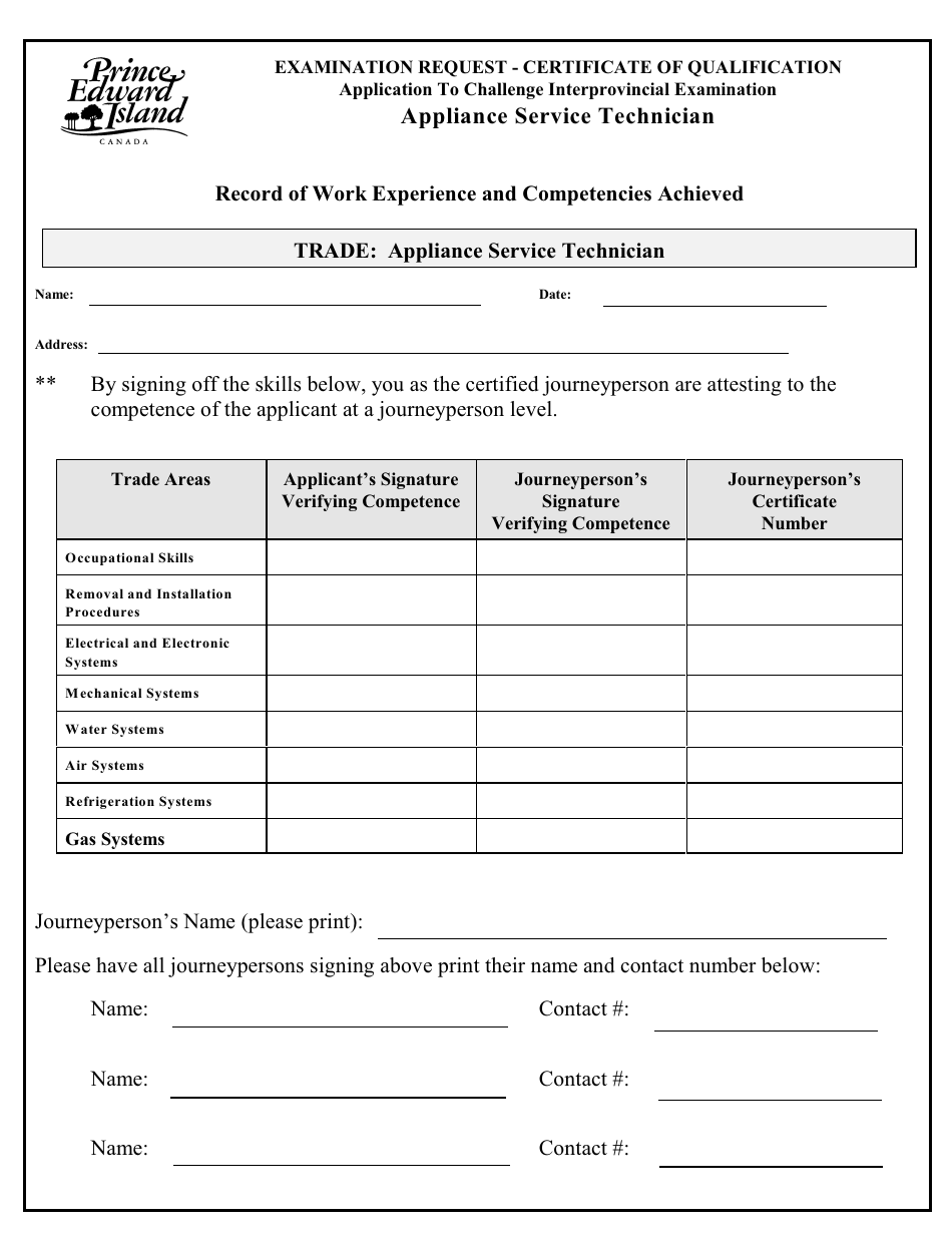 Appliance Service Technician Application to Challenge Interprovincial Examination - Prince Edward Island, Canada, Page 3