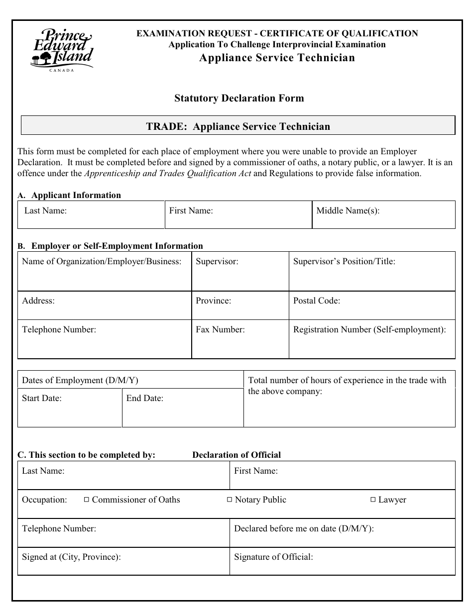 Appliance Service Technician Application to Challenge Interprovincial Examination - Prince Edward Island, Canada, Page 7