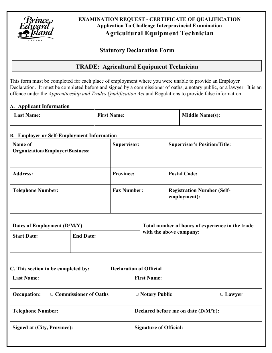 Agricultural Equipment Technician Application to Challenge Interprovincial Examination - Prince Edward Island, Canada, Page 7