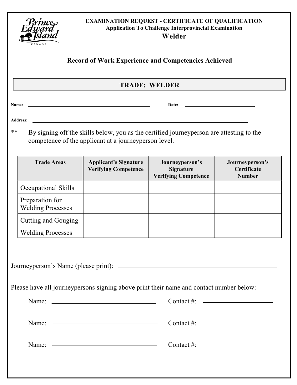 Welder Application to Challenge Interprovincial Examination - Prince Edward Island, Canada, Page 3