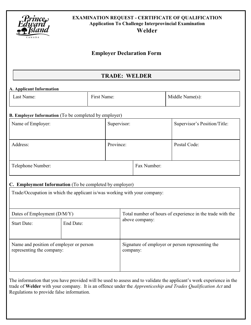 Welder Application to Challenge Interprovincial Examination - Prince Edward Island, Canada, Page 4