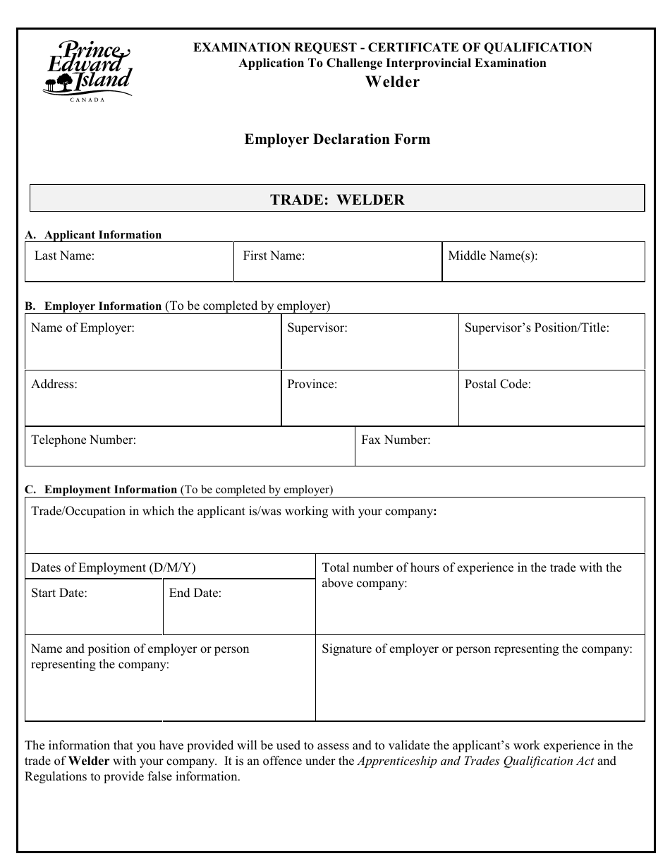 Welder Application to Challenge Interprovincial Examination - Prince Edward Island, Canada, Page 5