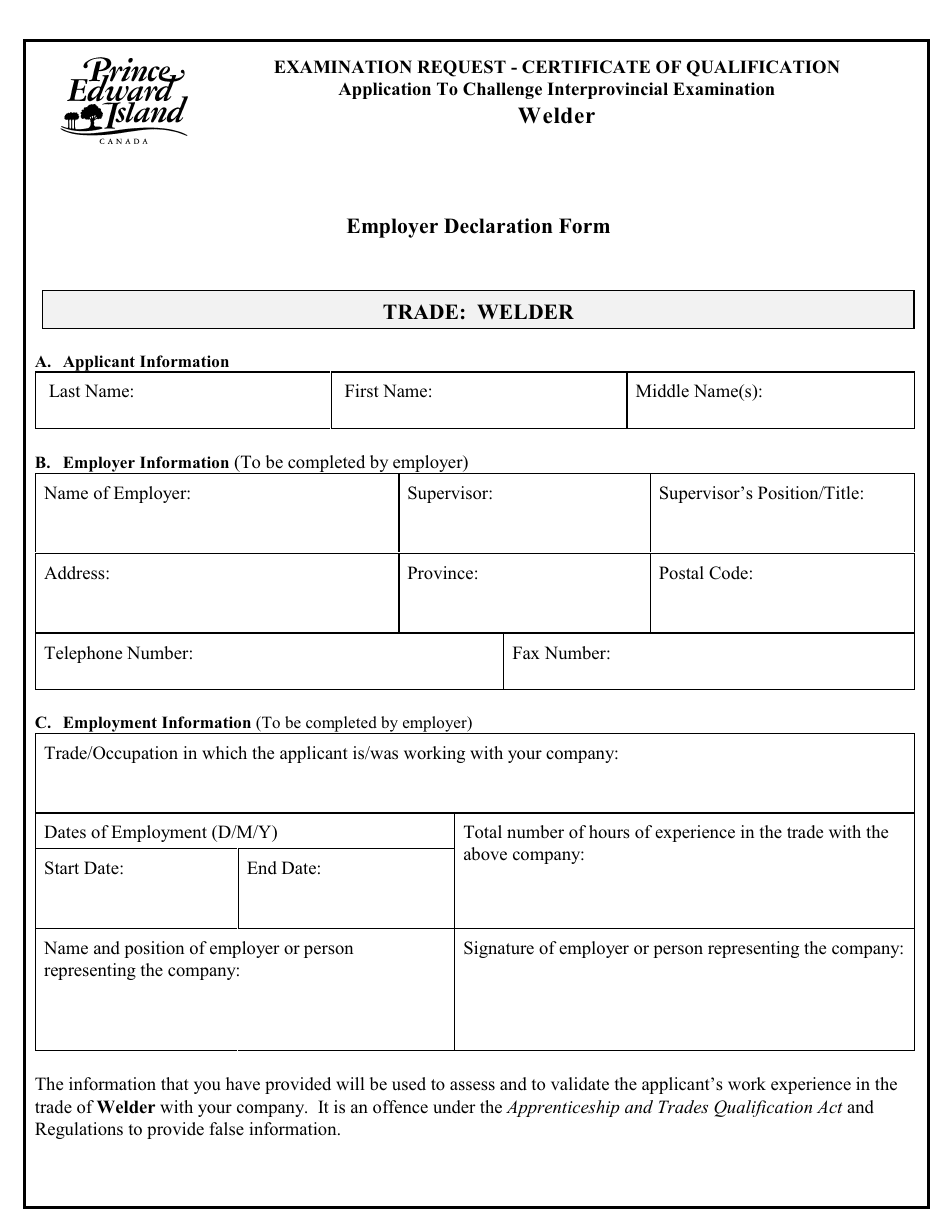 Welder Application to Challenge Interprovincial Examination - Prince Edward Island, Canada, Page 6