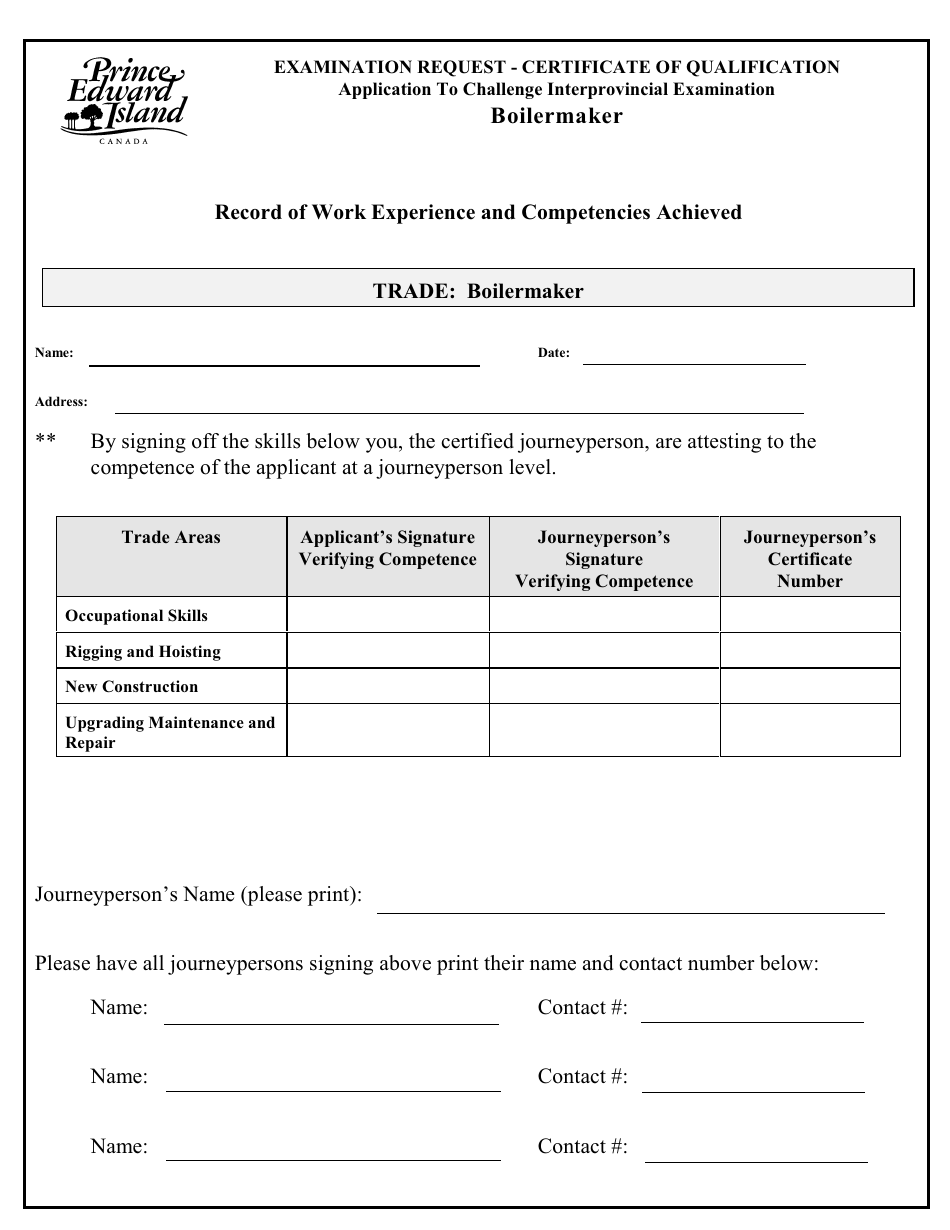 Boilermaker Application to Challenge Interprovincial Examination - Prince Edward Island, Canada, Page 3