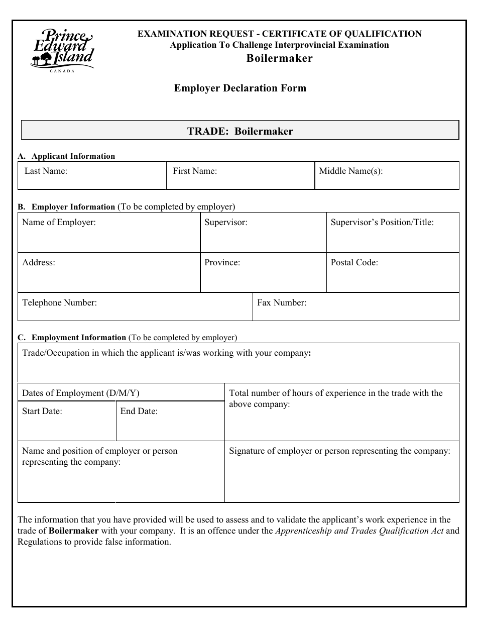 Boilermaker Application to Challenge Interprovincial Examination - Prince Edward Island, Canada, Page 5