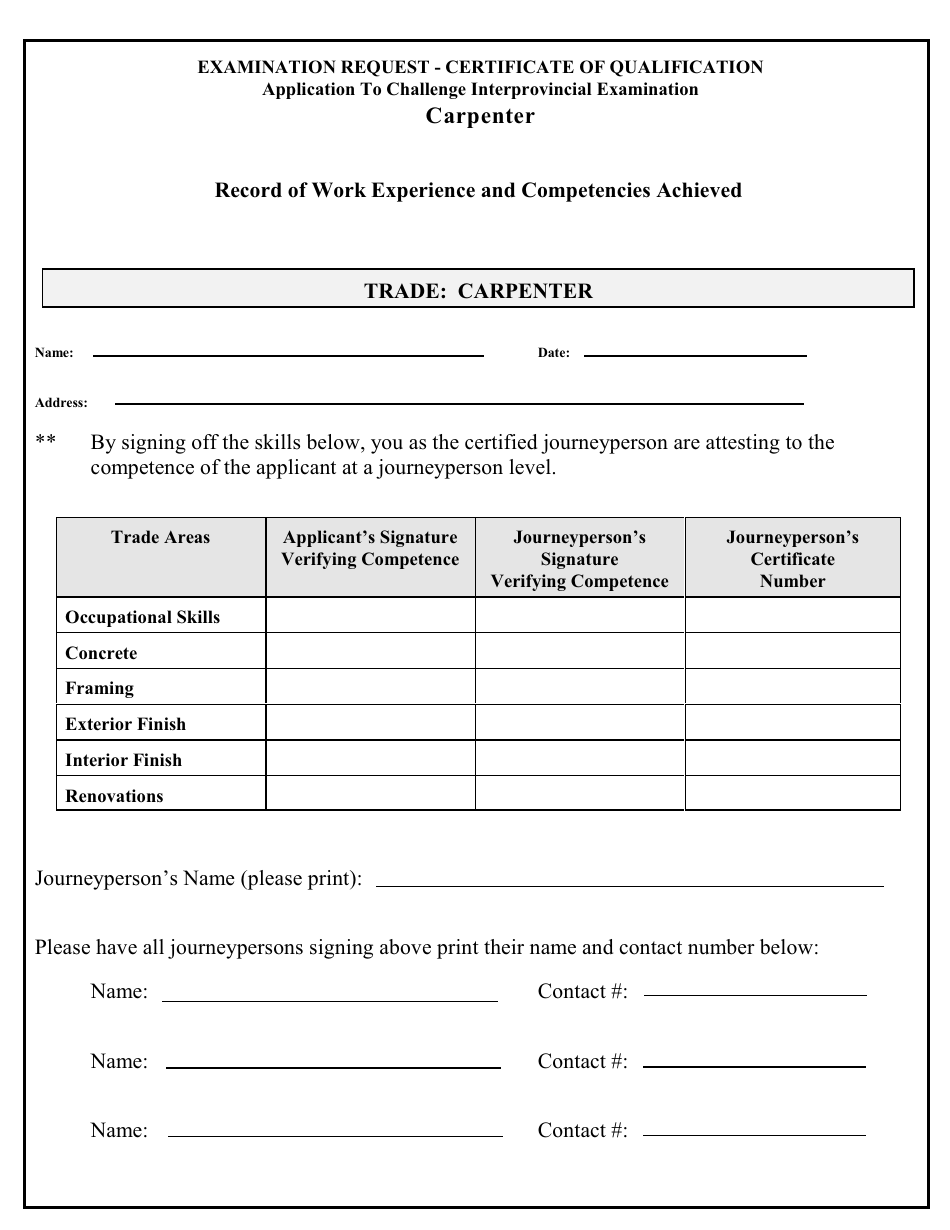 Carpenter Application to Challenge Interprovincial Examination - Prince Edward Island, Canada, Page 3