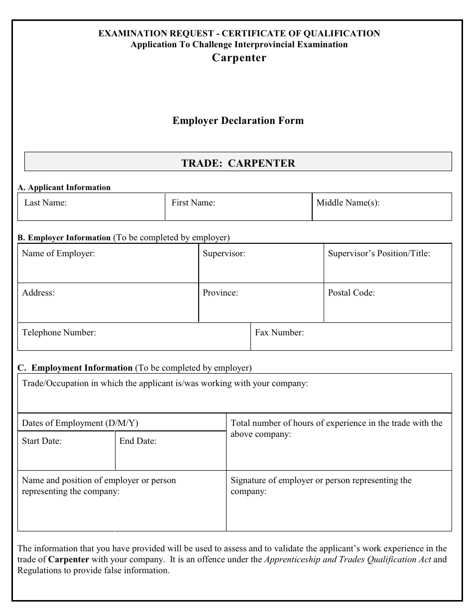 Carpenter Application to Challenge Interprovincial Examination - Prince Edward Island, Canada, Page 4