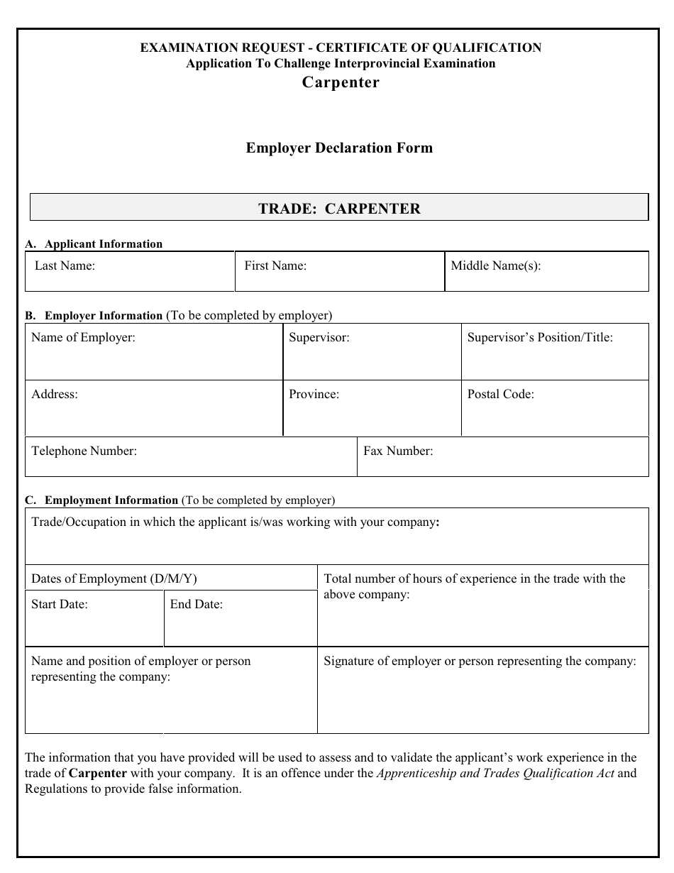 Carpenter Application to Challenge Interprovincial Examination - Prince Edward Island, Canada, Page 5