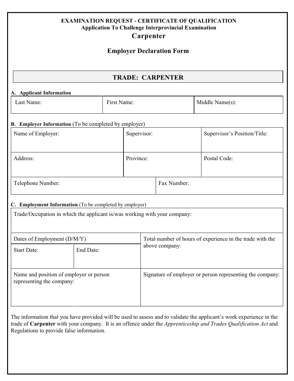 Carpenter Application to Challenge Interprovincial Examination - Prince Edward Island, Canada, Page 6