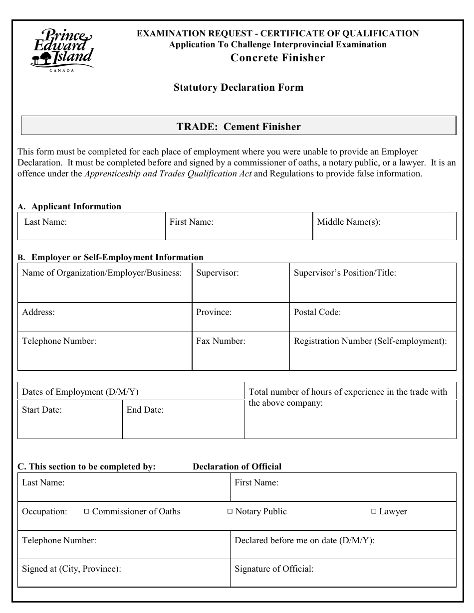 Concrete Finisher Application to Challenge Interprovincial Examination - Prince Edward Island, Canada, Page 7
