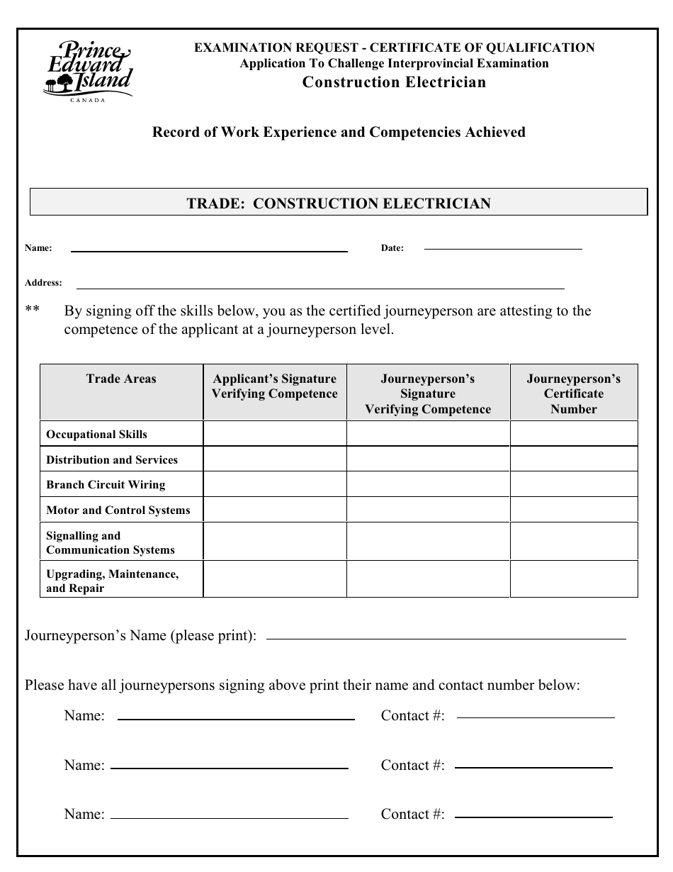 Construction Electrician Application to Challenge Interprovincial Examination - Prince Edward Island, Canada, Page 3