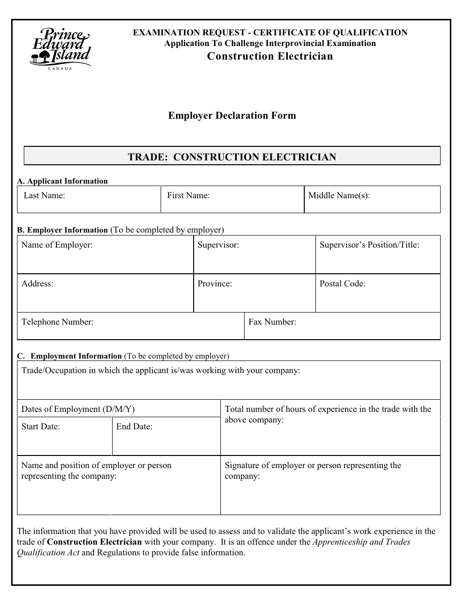 Construction Electrician Application to Challenge Interprovincial Examination - Prince Edward Island, Canada, Page 4