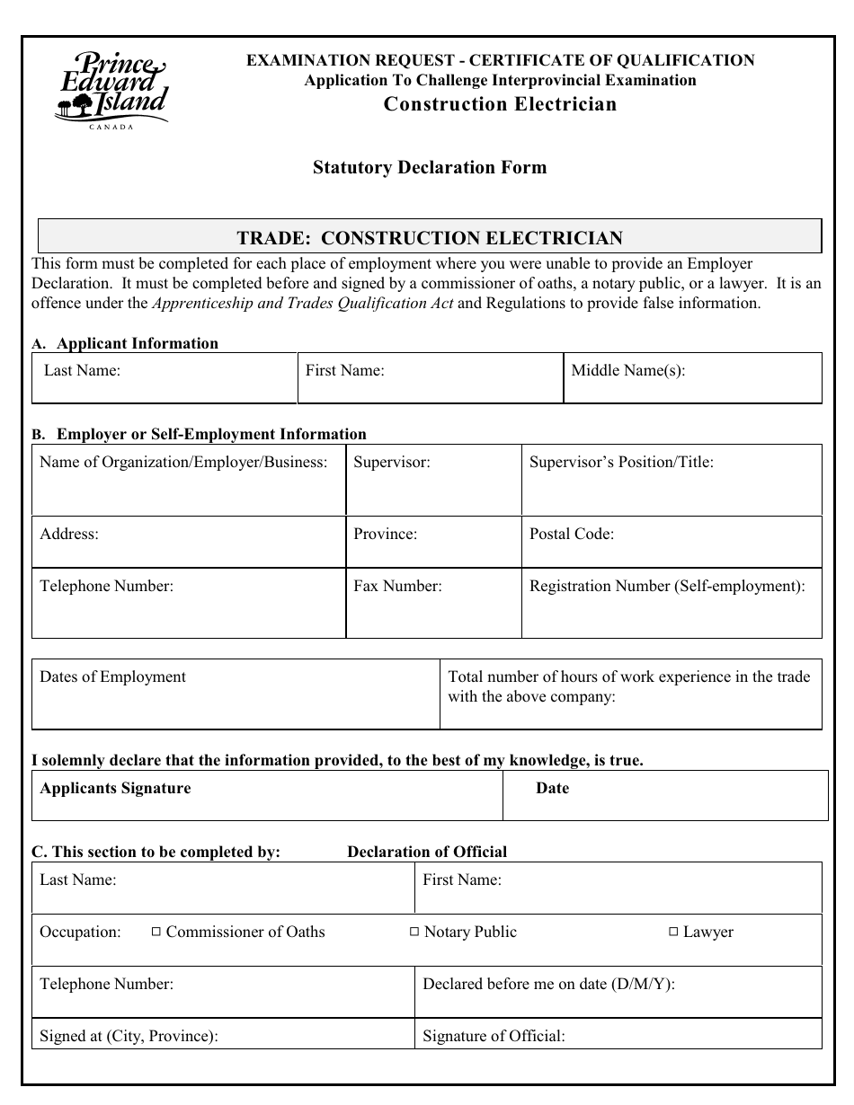 Construction Electrician Application to Challenge Interprovincial Examination - Prince Edward Island, Canada, Page 7
