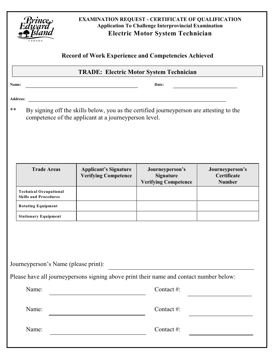 Electric Motor System Technician Application to Challenge Interprovincial Examination - Prince Edward Island, Canada, Page 3