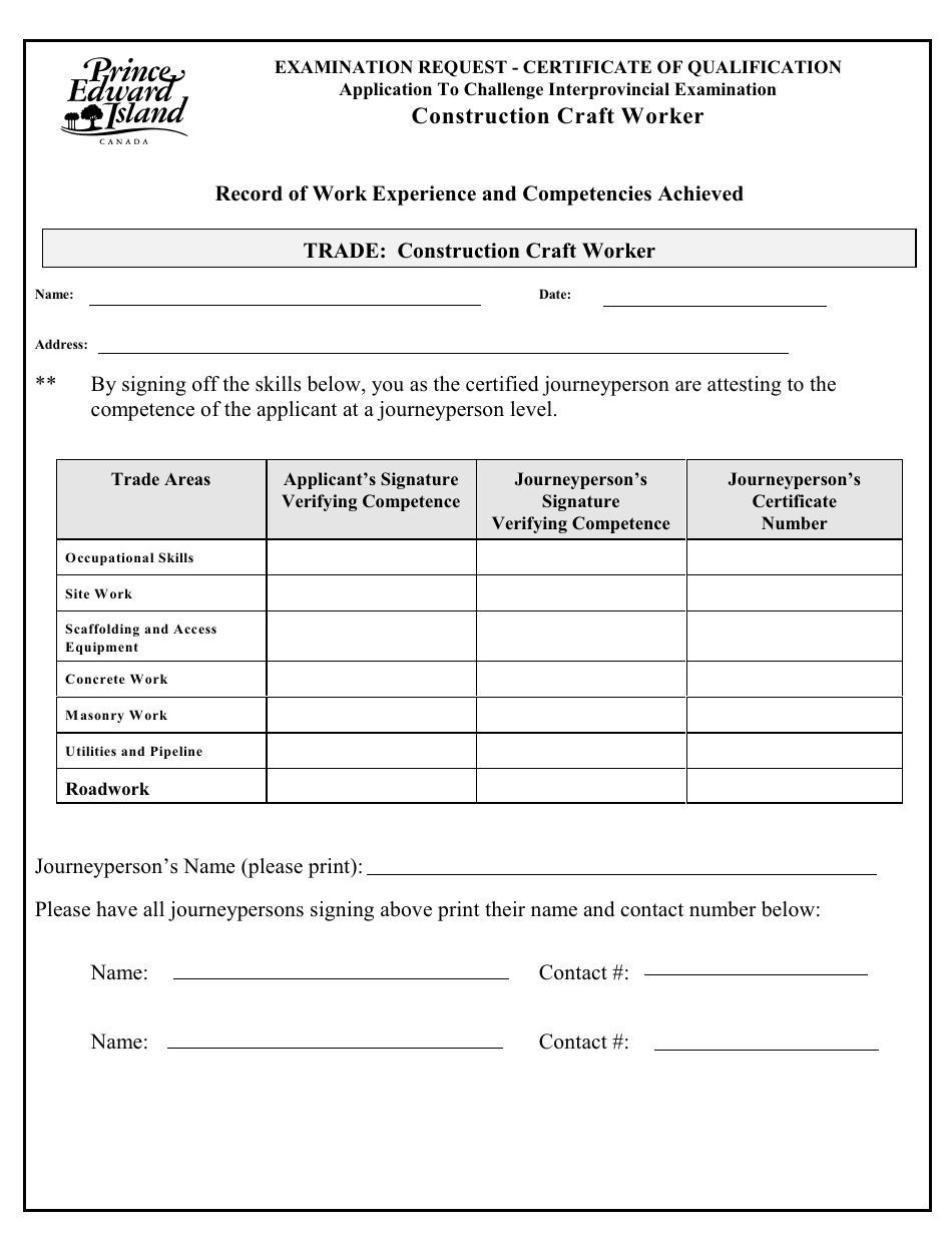 Construction Craft Worker Application to Challenge Interprovincial Examination - Prince Edward Island, Canada, Page 3