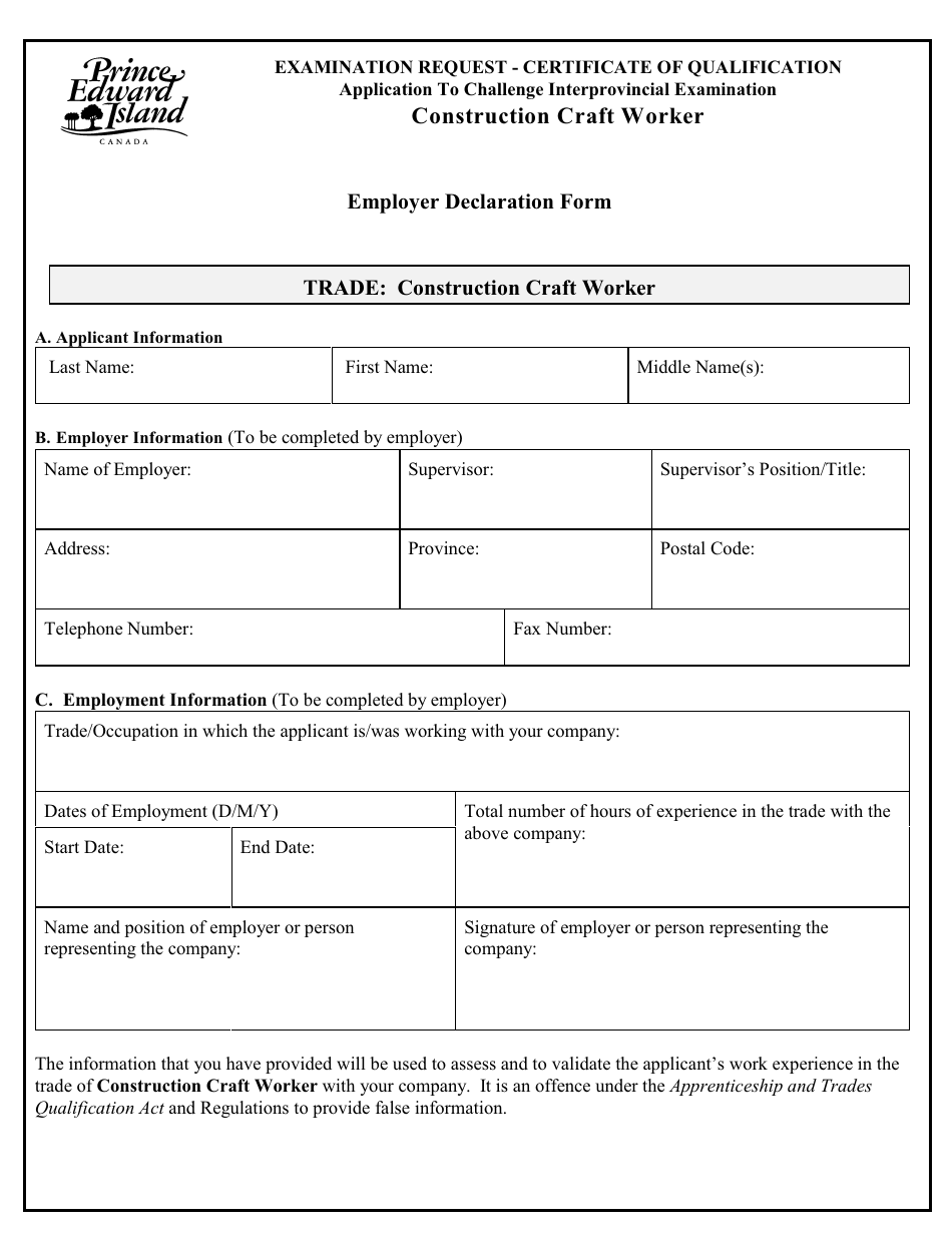 Construction Craft Worker Application to Challenge Interprovincial Examination - Prince Edward Island, Canada, Page 4