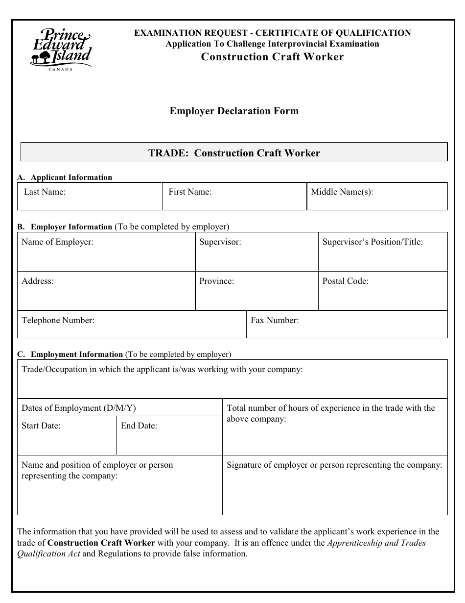 Construction Craft Worker Application to Challenge Interprovincial Examination - Prince Edward Island, Canada, Page 6