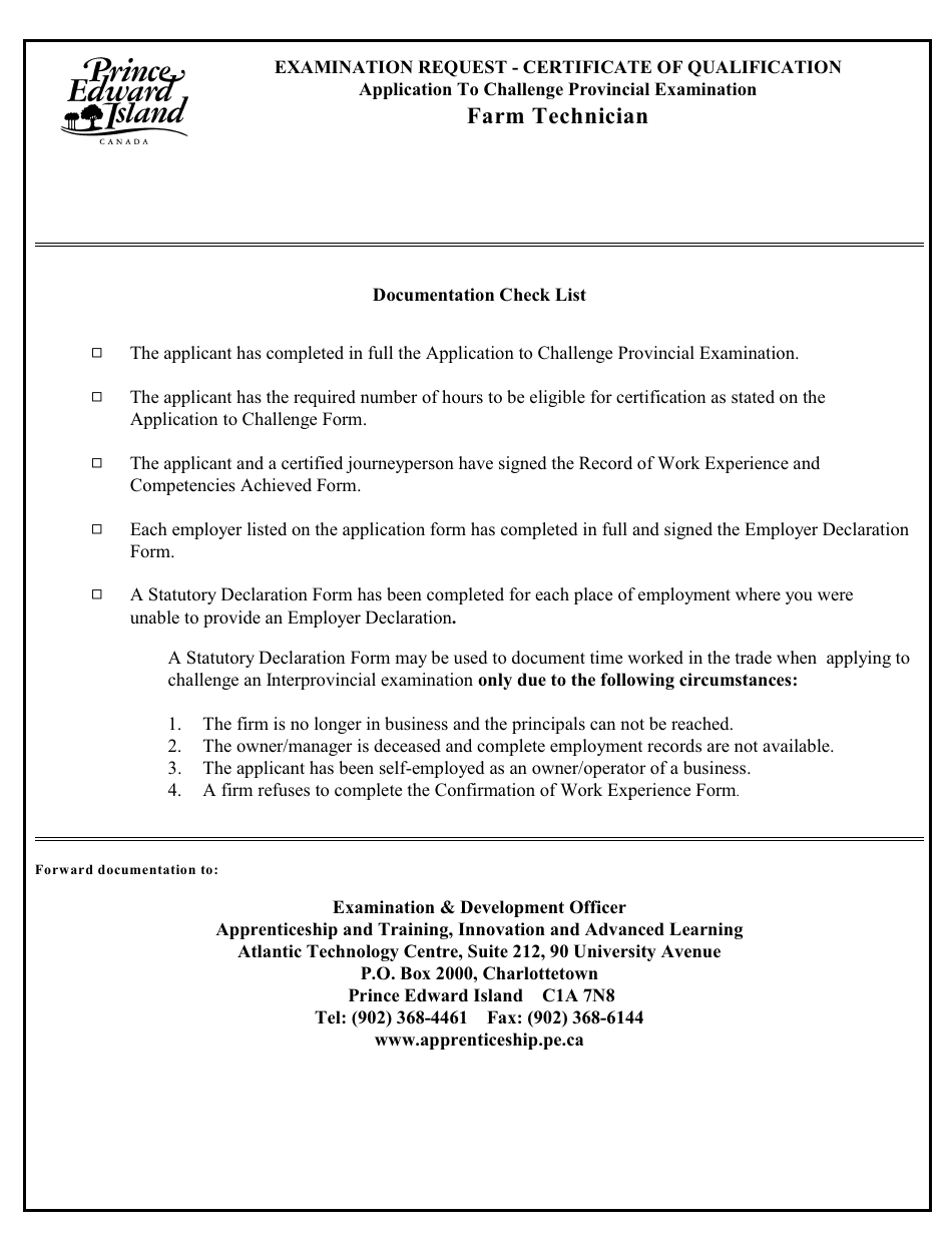 Farm Technician Application to Challenge Provincial Examination - Prince Edward Island, Canada, Page 2