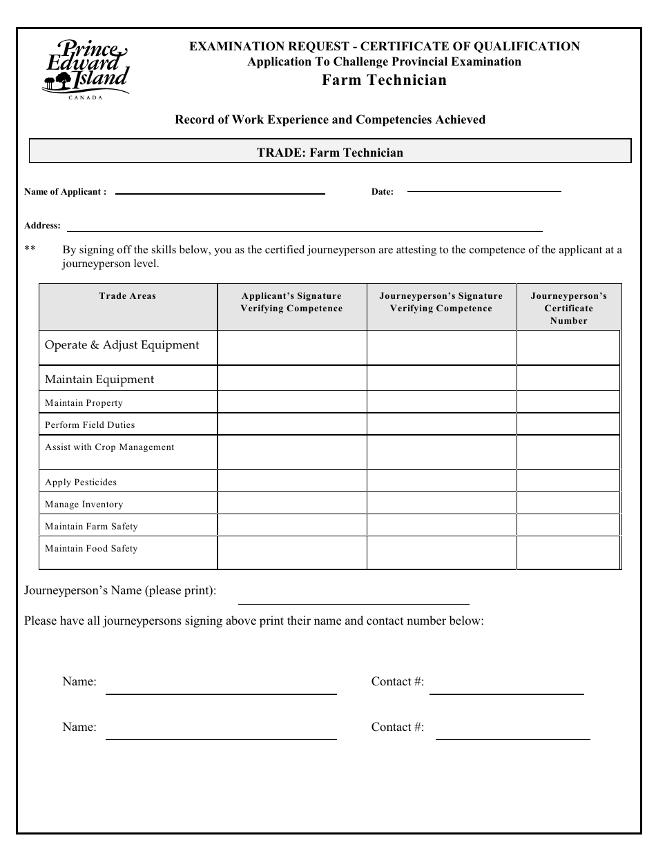 Farm Technician Application to Challenge Provincial Examination - Prince Edward Island, Canada, Page 3