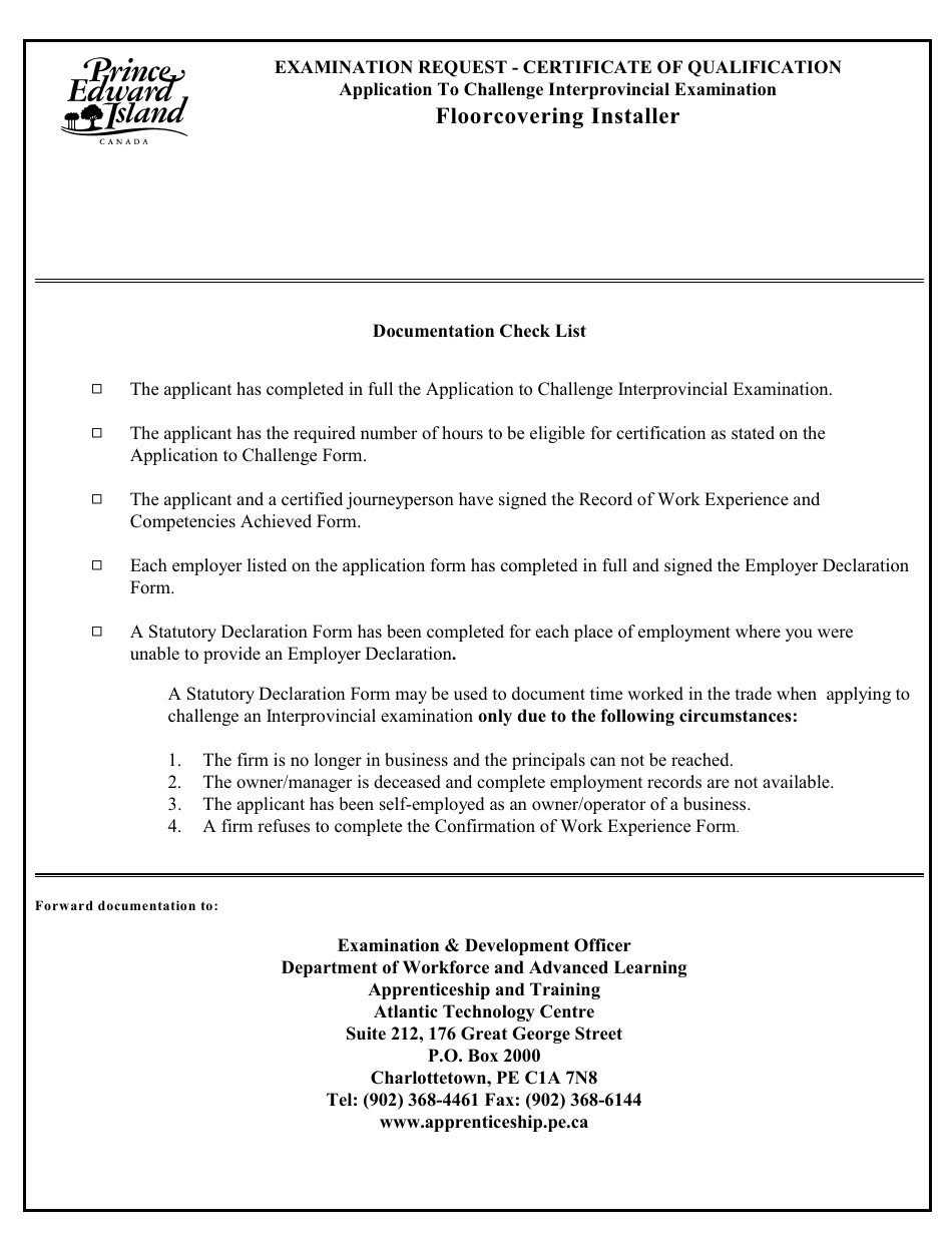 Floorcovering Installer Application to Challenge Interprovincial Examination - Prince Edward Island, Canada, Page 2