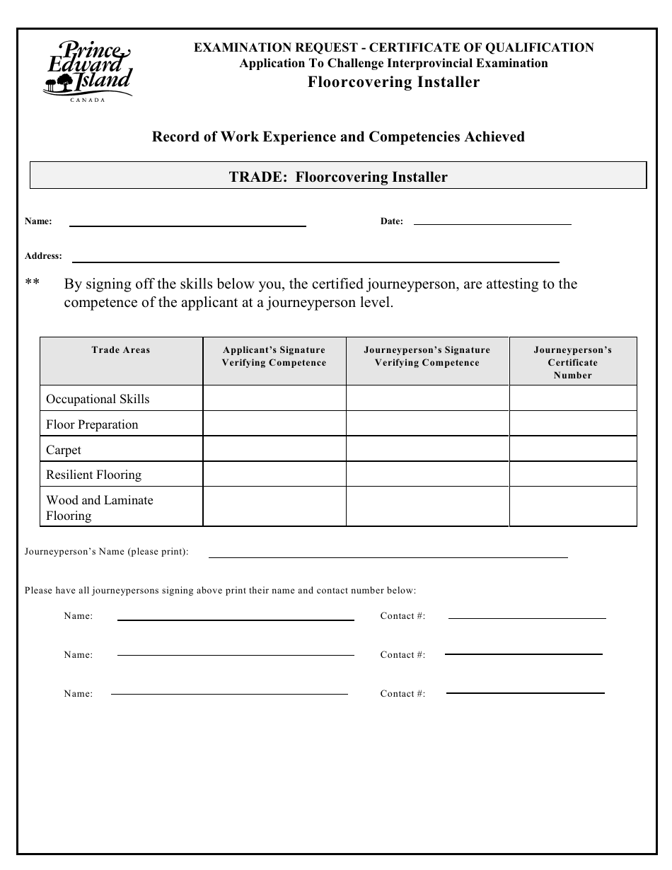 Floorcovering Installer Application to Challenge Interprovincial Examination - Prince Edward Island, Canada, Page 3