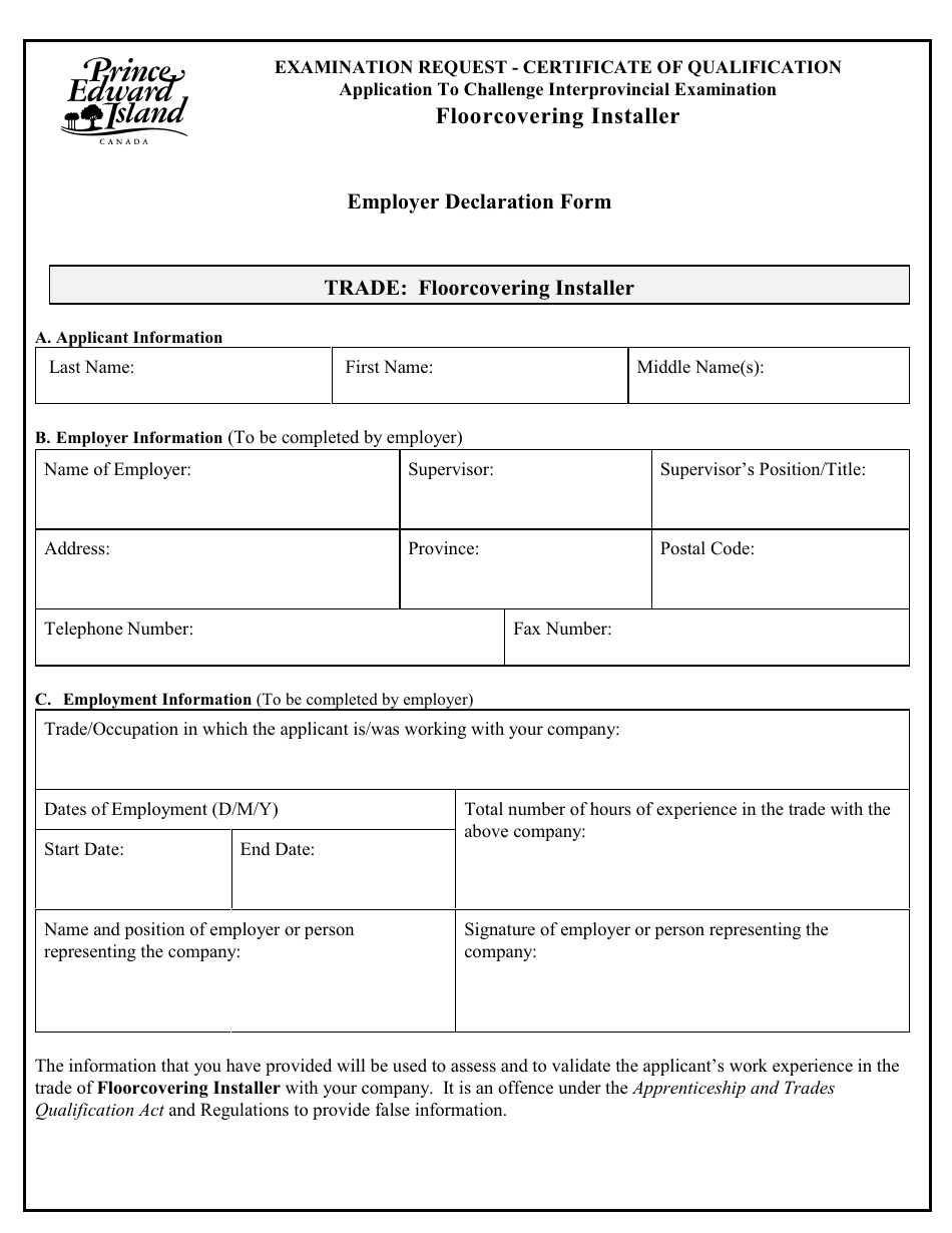 Floorcovering Installer Application to Challenge Interprovincial Examination - Prince Edward Island, Canada, Page 4