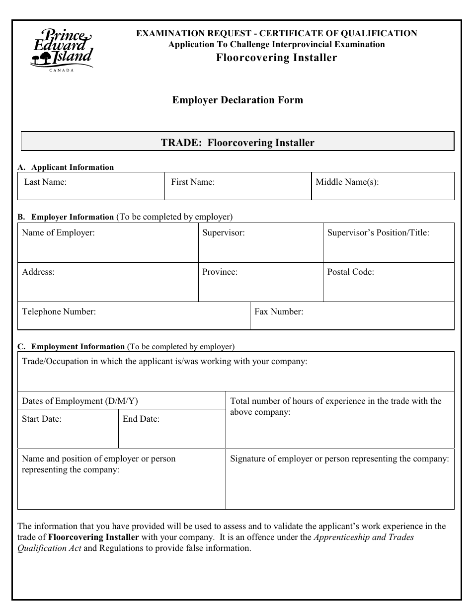 Floorcovering Installer Application to Challenge Interprovincial Examination - Prince Edward Island, Canada, Page 6