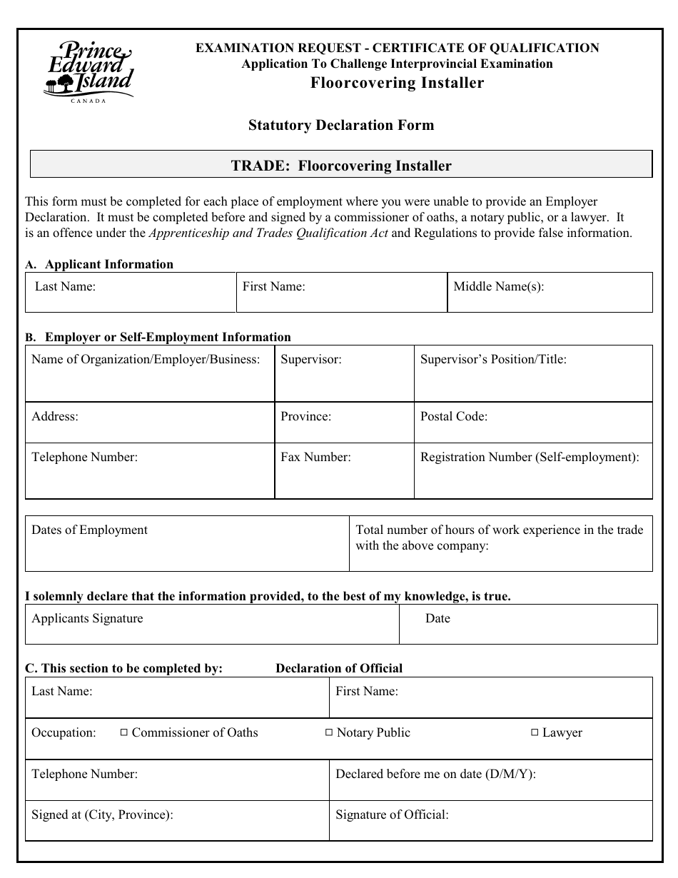 Floorcovering Installer Application to Challenge Interprovincial Examination - Prince Edward Island, Canada, Page 7