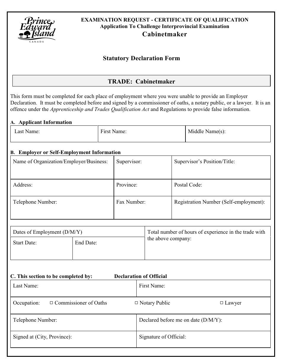 Cabinetmaker Application to Challenge Interprovincial Examination - Prince Edward Island, Canada, Page 7