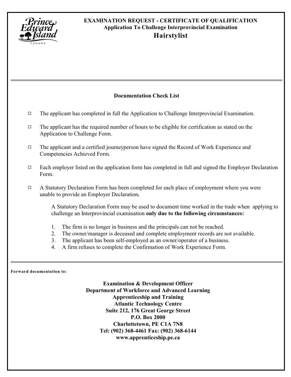 Hairstylist Application to Challenge Interprovincial Examination - Prince Edward Island, Canada, Page 2