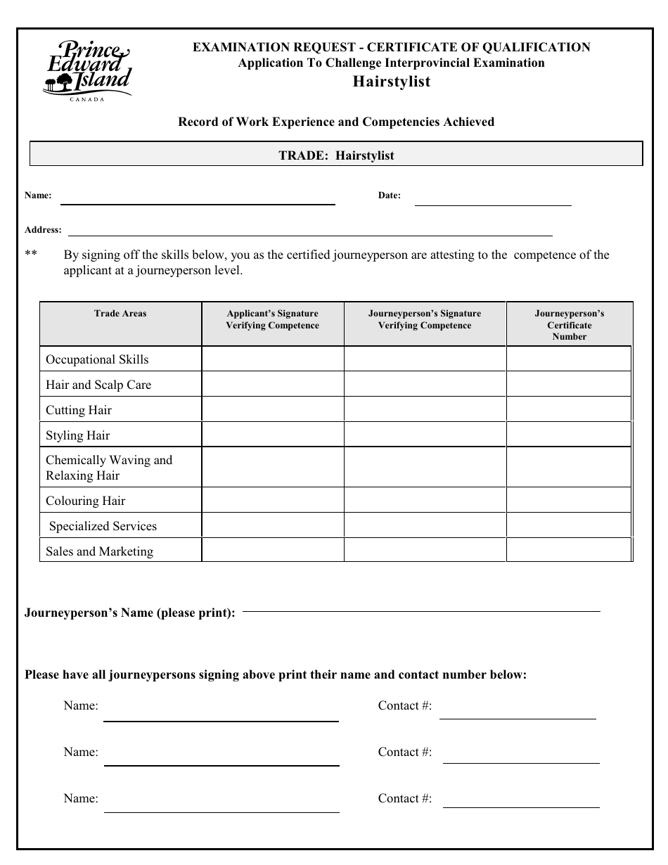 Hairstylist Application to Challenge Interprovincial Examination - Prince Edward Island, Canada, Page 3