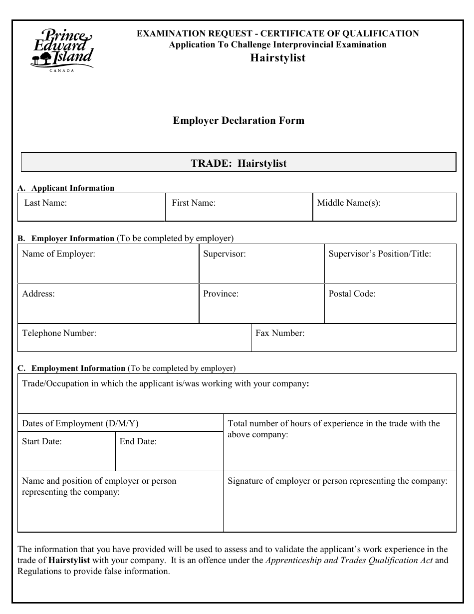 Hairstylist Application to Challenge Interprovincial Examination - Prince Edward Island, Canada, Page 5