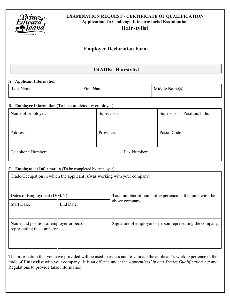 Hairstylist Application to Challenge Interprovincial Examination - Prince Edward Island, Canada, Page 6