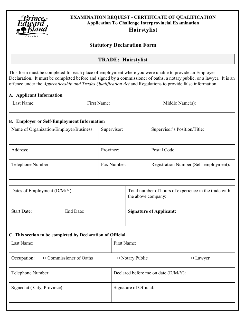 Hairstylist Application to Challenge Interprovincial Examination - Prince Edward Island, Canada, Page 7