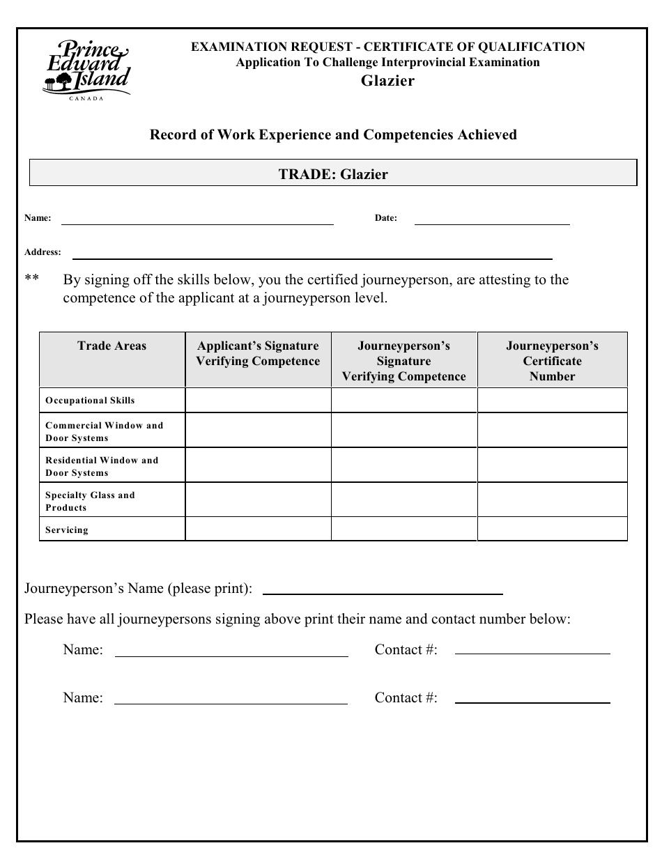 Glazier Application to Challenge Interprovincial Examination - Prince Edward Island, Canada, Page 3