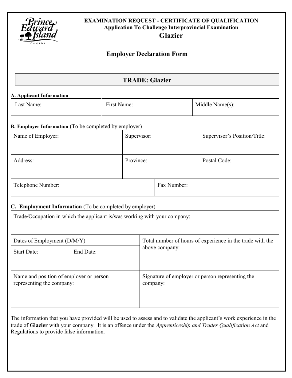Glazier Application to Challenge Interprovincial Examination - Prince Edward Island, Canada, Page 4