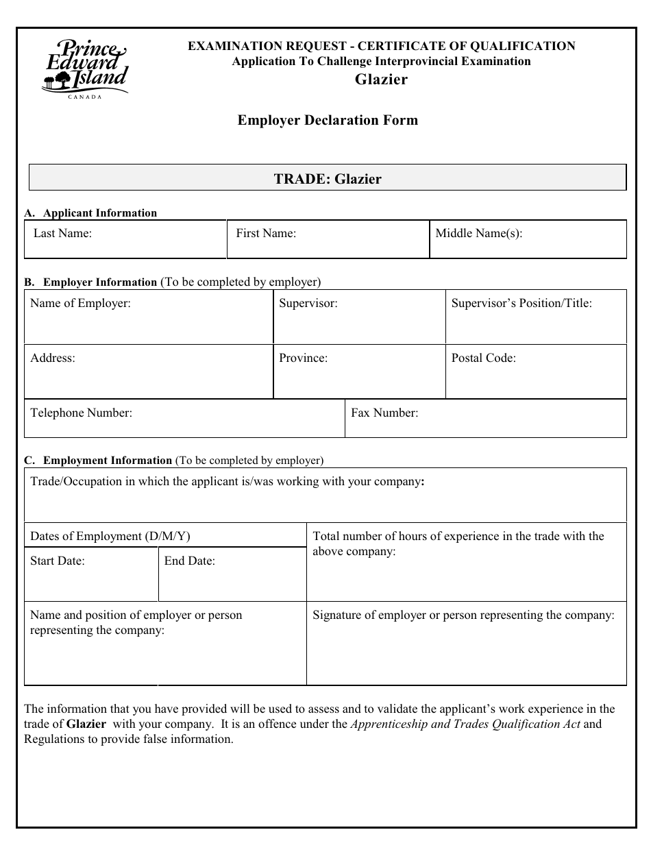 Glazier Application to Challenge Interprovincial Examination - Prince Edward Island, Canada, Page 5