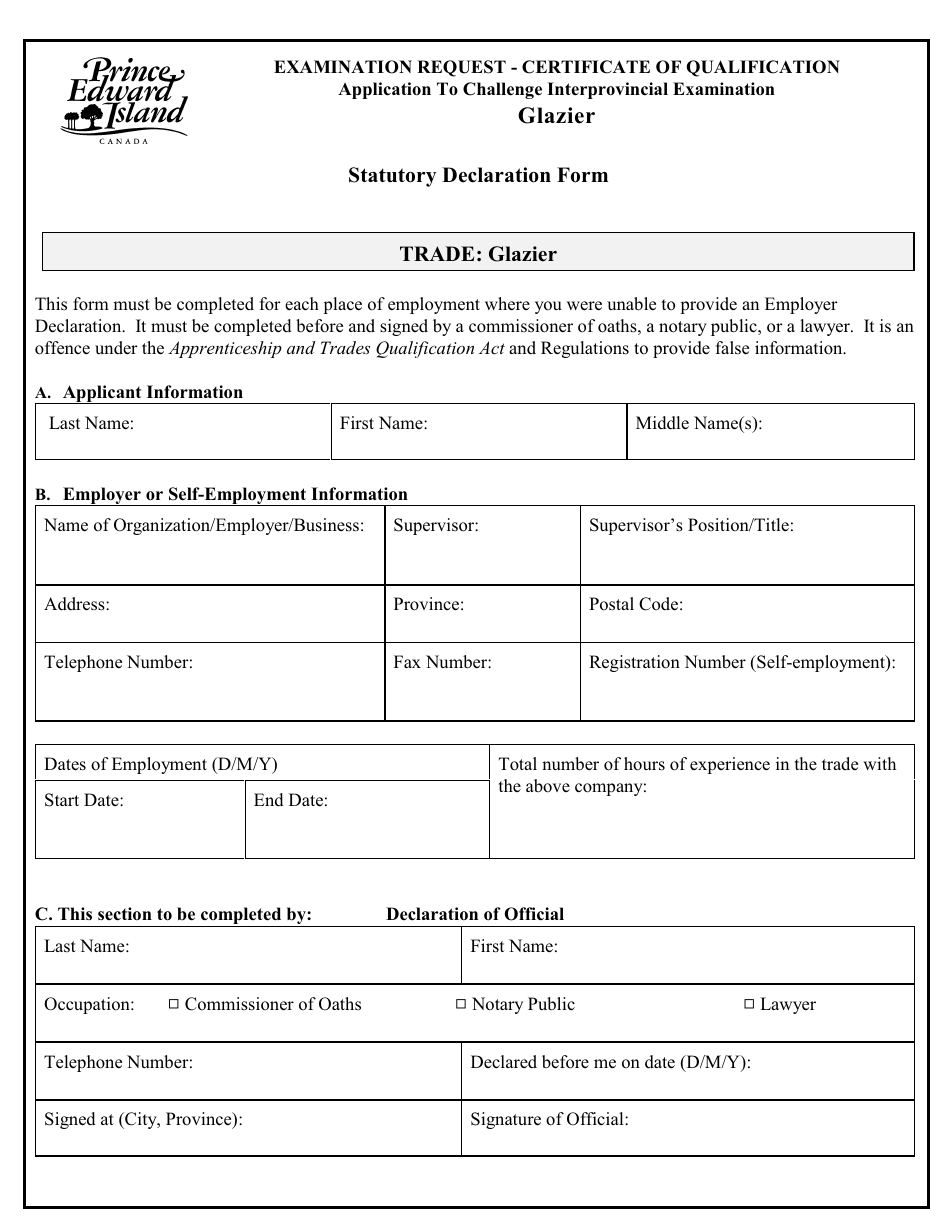 Glazier Application to Challenge Interprovincial Examination - Prince Edward Island, Canada, Page 7