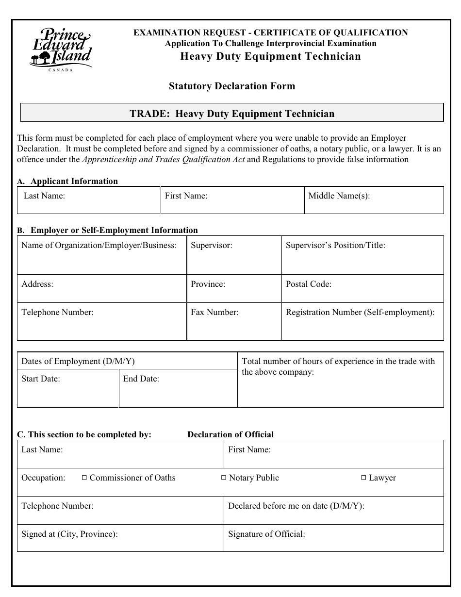 Heavy Duty Equipment Technician Application to Challenge Interprovincial Examination - Prince Edward Island, Canada, Page 7