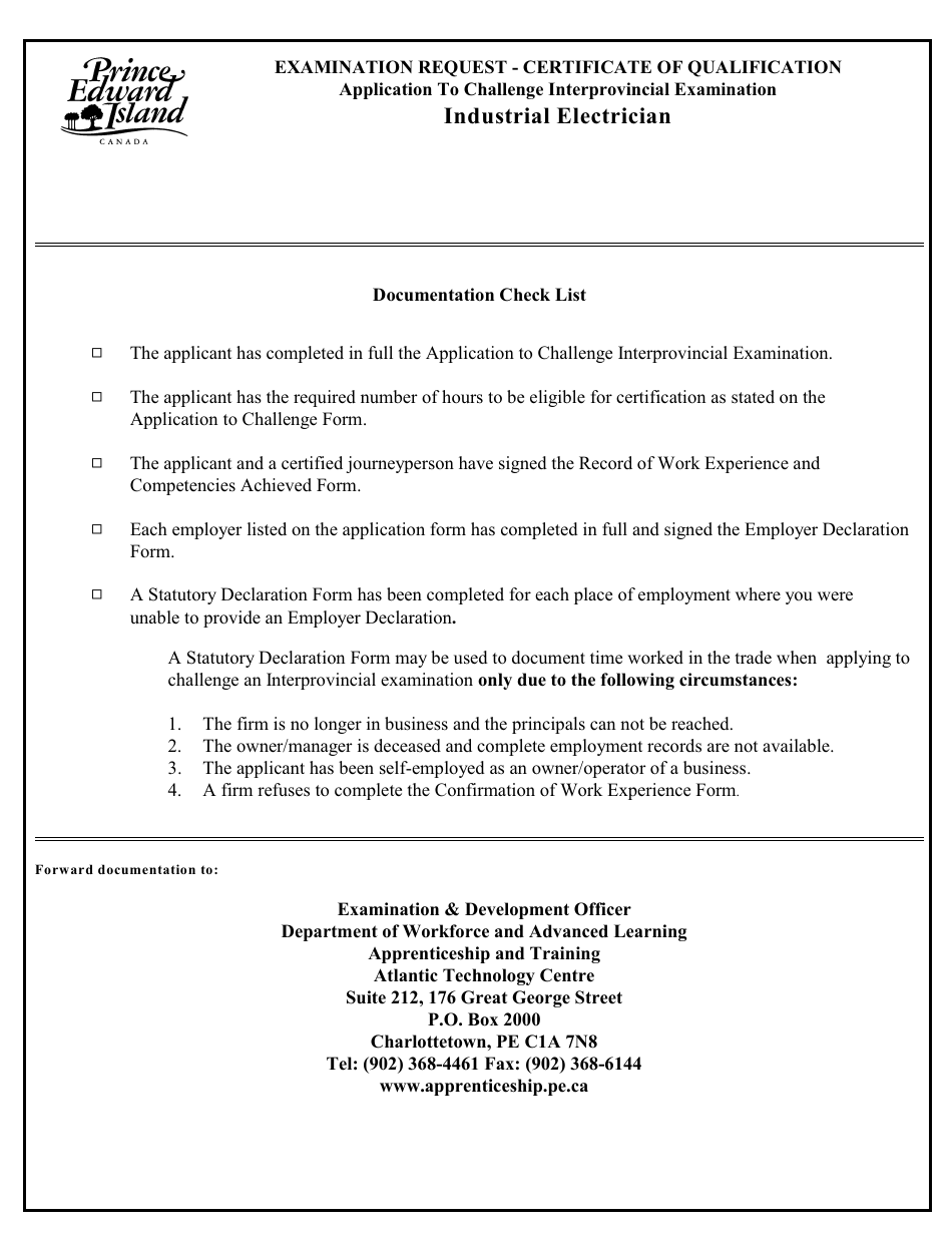 Industrial Electrician Application to Challenge Interprovincial Examination - Prince Edward Island, Canada, Page 2